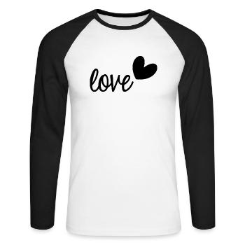 LOVE. SAINT VALENTIN. EVJF. JE T'AIME. I LOVE YOU. - T-shirt baseball manches longues Homme - blanc/noir - Devant - Nik (191cm)