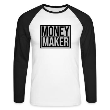 Schild Money Maker Reich - Unisex Baseballshirt langarm - Weiß/Schwarz - Vorne - Nik (191cm)