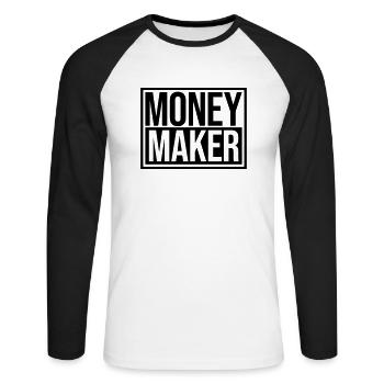 Money Maker Schild Reich - Unisex Baseballshirt langarm - Weiß/Schwarz - Vorne - Nik (191cm)