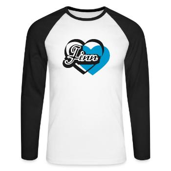 Name Finn Herz - Unisex Baseballshirt langarm - Weiß/Schwarz - Vorne - Nik (191cm)