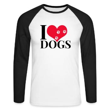 J'aime les chiens - T-shirt baseball manches longues Homme - blanc/noir - Devant - Nik (191cm)