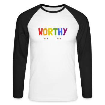 We Are All Worthy Of Equality Awesome Pride - Unisex Long Sleeve Baseball T-Shirt - white/black - Front - Nik (191cm)