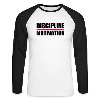 discipline over motivation Zitat - Unisex Baseballshirt langarm - Weiß/Schwarz - Vorne - Nik (191cm)