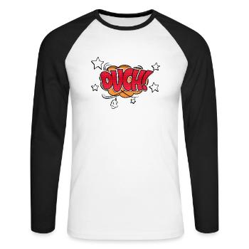 Ouch! Comic Style Bubble Graffiti Lettering - Unisex Long Sleeve Baseball T-Shirt - white/black - Front - Nik (191cm)
