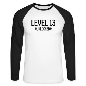 13e anniversaire Gamer Gaming - T-shirt baseball manches longues Homme - blanc/noir - Devant - Nik (191cm)