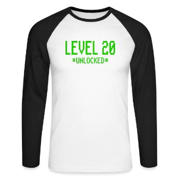 20th Birthday Gift Level 20 Gamer Nerd - Unisex Long Sleeve Baseball T-Shirt - white/black - Front - Nik (191cm)
