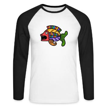 Kultur der Inkas, Fischsymbol - Unisex Baseballshirt langarm - Weiß/Schwarz - Vorne - Nik (191cm)
