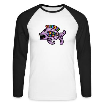Kultur der Inkas, Fischsymbol - Unisex Baseballshirt langarm - Weiß/Schwarz - Vorne - Nik (191cm)