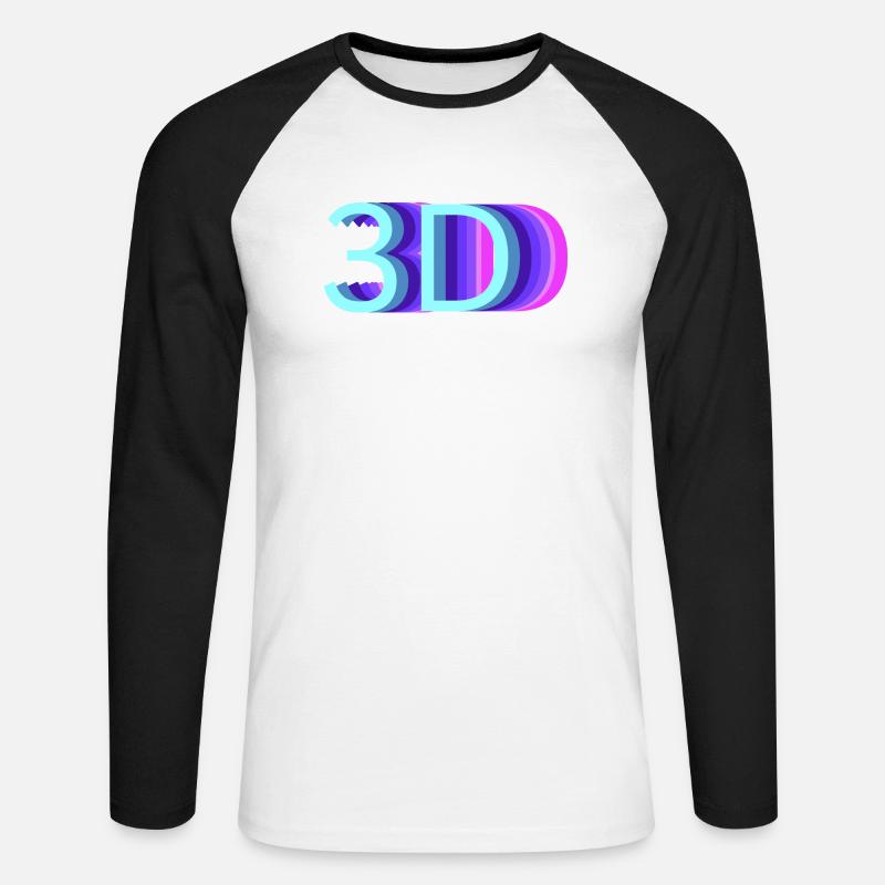 3DDD - Unisex Baseballshirt langarm - Weiß/Schwarz