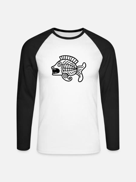 Kultur der Inkas, Fischsymbol - Langærmet herre-baseballshirt - hvid/sort