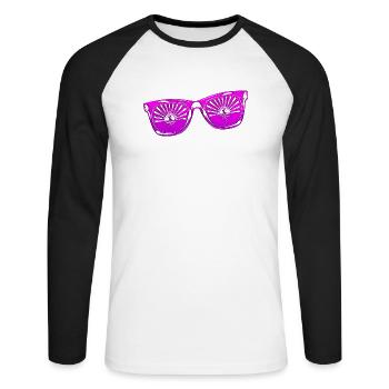 Lunettes de soleil été mignon happy beach ocean surf - T-shirt baseball manches longues Homme - blanc/noir - Devant - Nik (191cm)