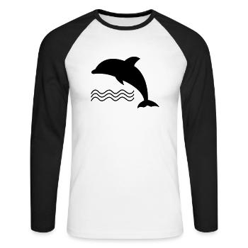 Delfin im Wasser als Vektor - Unisex Baseballshirt langarm - Weiß/Schwarz - Vorne - Nik (191cm)