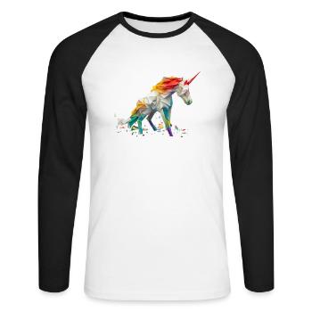 Origami Geometrie Einhorn bunt modern arty - Unisex Baseballshirt langarm - Weiß/Schwarz - Vorne - Nik (191cm)