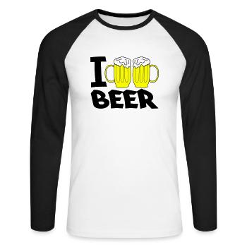 i love beer - Unisex Baseballshirt langarm - Weiß/Schwarz - Vorne - Nik (191cm)