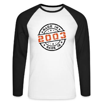 Année de naissance Naissance Né en - Fabriqué en 2003 - T-shirt baseball manches longues Homme - blanc/noir - Devant - Nik (191cm)