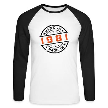 Année de naissance Anniversaire Né en - Fabriqué en 1981 - T-shirt baseball manches longues Homme - blanc/noir - Devant - Nik (191cm)