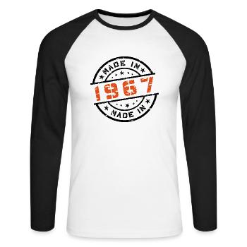 Year of birth Birthday Born In - Made in 1967 - Unisex Long Sleeve Baseball T-Shirt - white/black - Front - Nik (191cm)