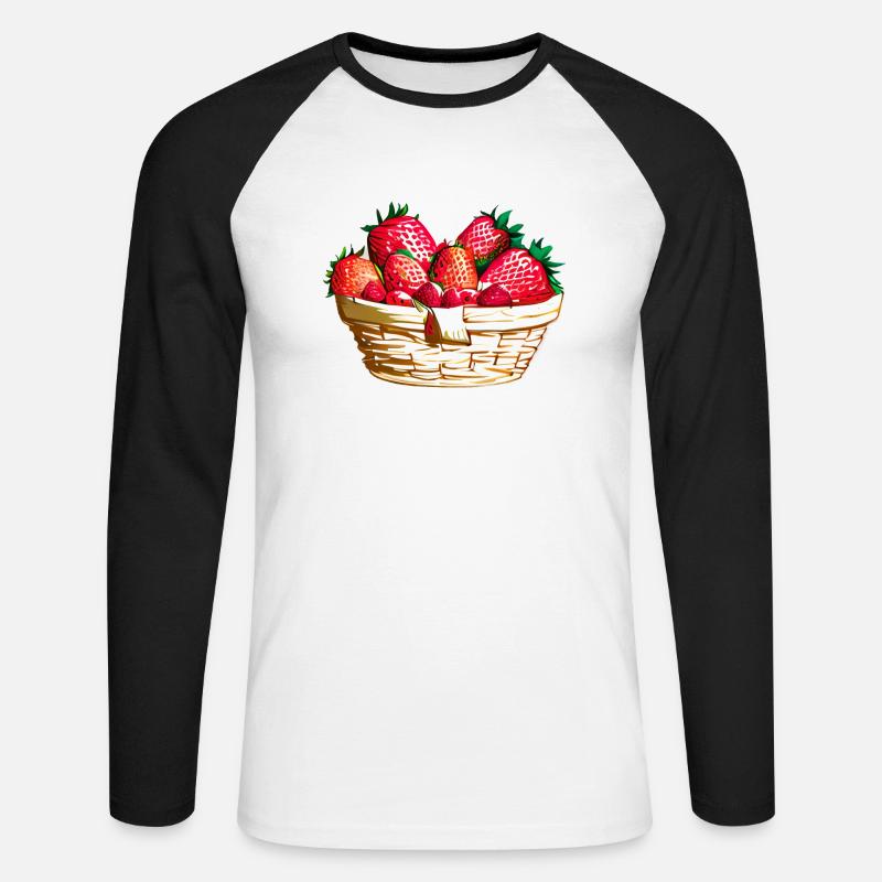 Erdbeeren Erdbeere Erdbeerkorb - Unisex Baseballshirt langarm - Weiß/Schwarz