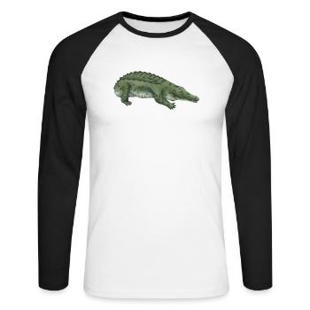 Krokodil - Unisex Baseballshirt langarm - Weiß/Schwarz - Vorne - Nik (191cm)