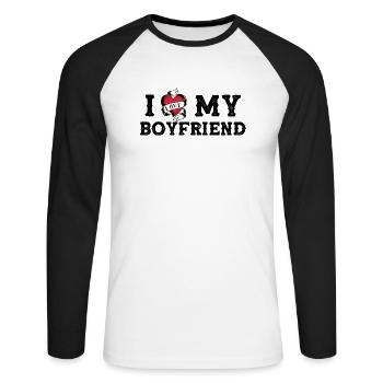 J’aime mon petit ami - Je cœur mon petit ami - T-shirt baseball manches longues Homme - blanc/noir - Devant - Nik (191cm)