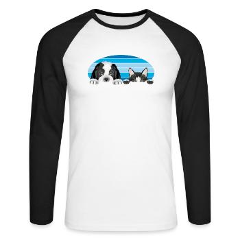 Spannender Bernhardinerwelpe und niedliche Katze - Unisex Baseballshirt langarm - Weiß/Schwarz - Vorne - Nik (191cm)