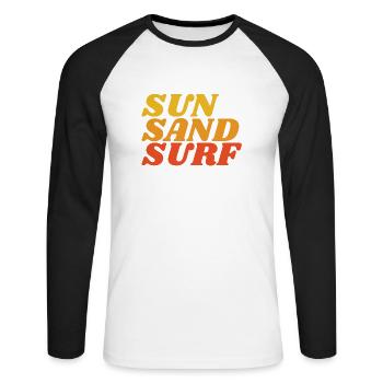 SUN SURF SAND - Unisex Baseballshirt langarm - Weiß/Schwarz - Vorne - Nik (191cm)