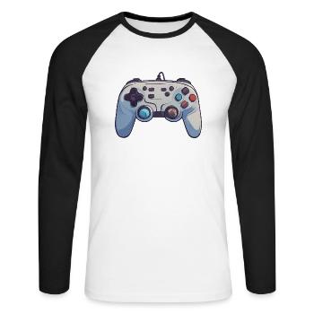 controller - Unisex Baseballshirt langarm - Weiß/Schwarz - Vorne - Nik (191cm)