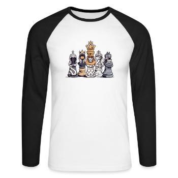Préparation échiquéenne - T-shirt baseball manches longues Homme - blanc/noir - Devant - Nik (191cm)