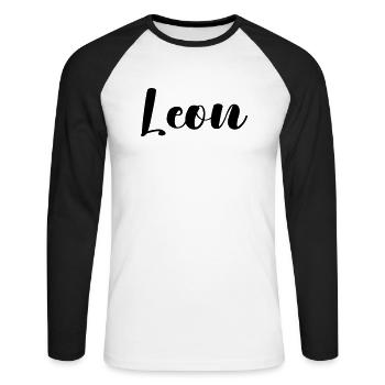 Léon - T-shirt baseball manches longues Homme - blanc/noir - Devant - Nik (191cm)