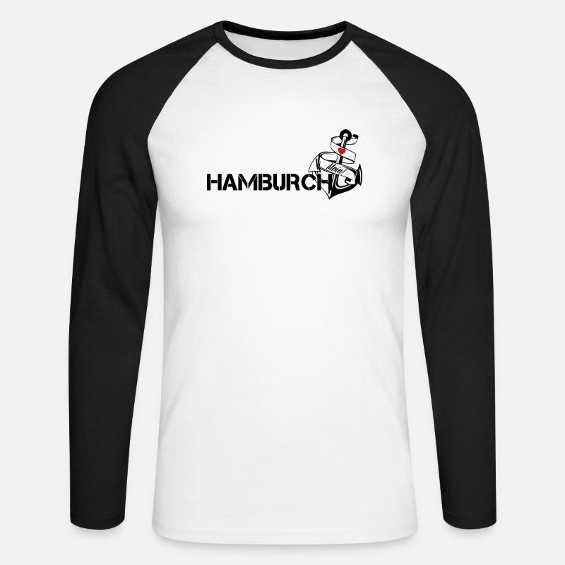 Hamburch - Unisex Baseballshirt langarm - Weiß/Schwarz