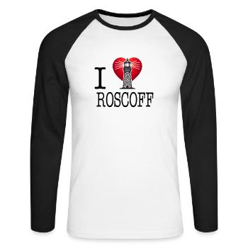 I love Roscoff von I Love Bretagne 29 - Unisex Baseballshirt langarm - Weiß/Schwarz - Vorne - Nik (191cm)