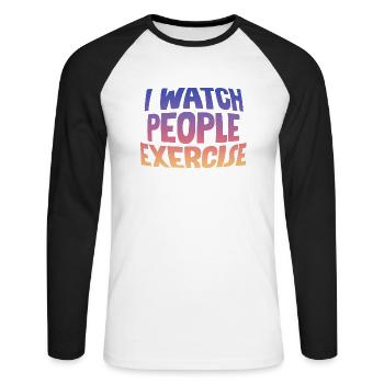 Je regarde les gens faire de l’exercice - T-shirt baseball manches longues Homme - blanc/noir - Devant - Nik (191cm)