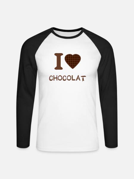 J'adore le chocolat - T-shirt baseball manches longues Homme - blanc/noir