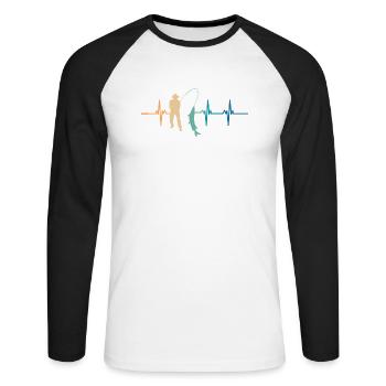 Fisherman's Heartbeat - Unisex Long Sleeve Baseball T-Shirt - white/black - Front - Nik (191cm)