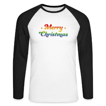 LGBTQI Regenbogen Merry Christmas Sternchen - Unisex Baseballshirt langarm - Weiß/Schwarz - Vorne - Nik (191cm)