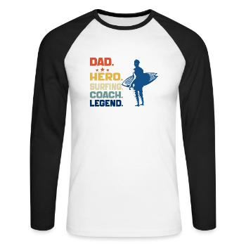 Dad Hero Surfing Coach Legend Funny Surfing Dad - Unisex Long Sleeve Baseball T-Shirt - white/black - Front - Nik (191cm)