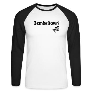 Bembel Design #FrankfurterOriginal #069 - Unisex Baseballshirt langarm - Weiß/Schwarz - Vorne - Nik (191cm)