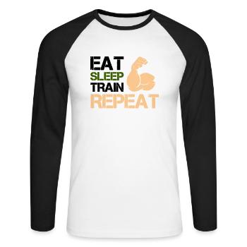 bizeps eat sleep train - Unisex Baseballshirt langarm - Weiß/Schwarz - Vorne - Nik (191cm)