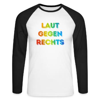 Laut gegen rechts Nr 08 - Unisex Baseballshirt langarm - Weiß/Schwarz - Vorne - Nik (191cm)