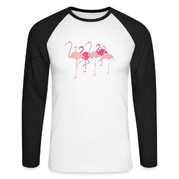 Flamingo flamant rose - T-shirt baseball manches longues Homme - blanc/noir - Devant - Nik (191cm)