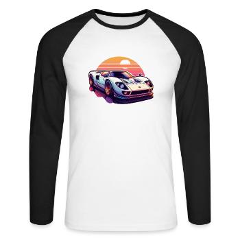 Oldtimer Sonnenuntergang - Unisex Baseballshirt langarm - Weiß/Schwarz - Vorne - Nik (191cm)