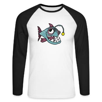 Anglerfisch - Unisex Baseballshirt langarm - Weiß/Schwarz - Vorne - Nik (191cm)