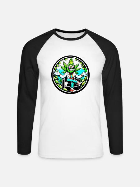 Cannabis Held im Anzug - Unisex Baseballshirt langarm - Weiß/Schwarz