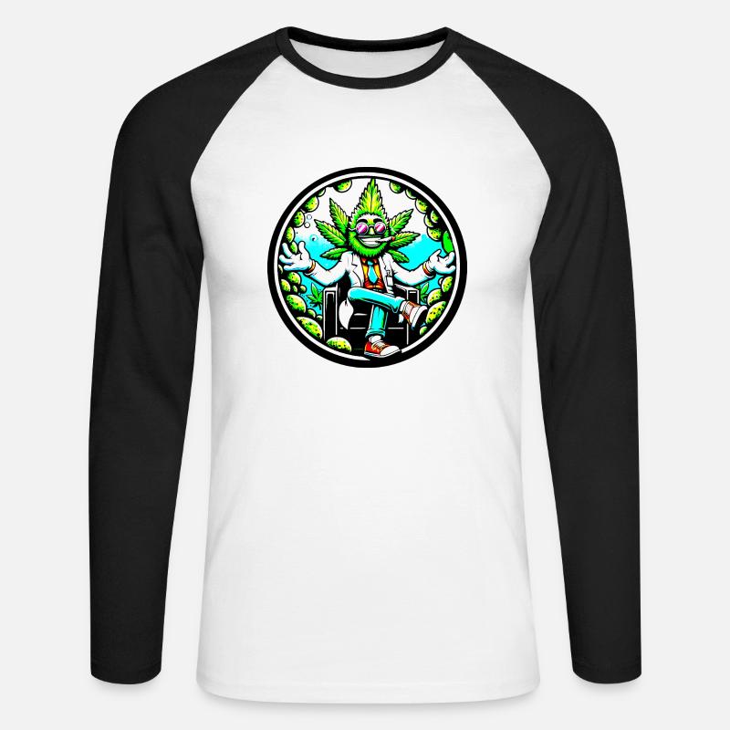 Cannabis Held im Anzug - Unisex Baseballshirt langarm - Weiß/Schwarz