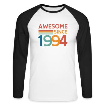 Großartig seit 1994 - Unisex Baseballshirt langarm - Weiß/Schwarz - Vorne - Nik (191cm)