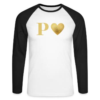 Lettre p cœur doré - T-shirt baseball manches longues Homme - blanc/noir - Devant - Nik (191cm)
