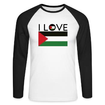 I love Palestine ! - T-shirt baseball manches longues Homme - blanc/noir - Devant - Nik (191cm)