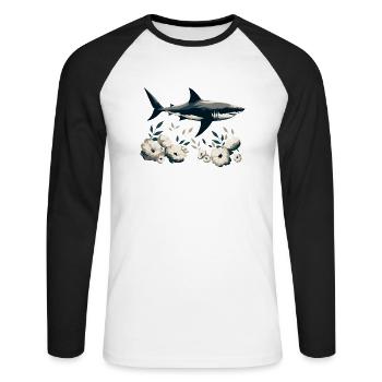 Hai mit Blumen - Unisex Baseballshirt langarm - Weiß/Schwarz - Vorne - Nik (191cm)