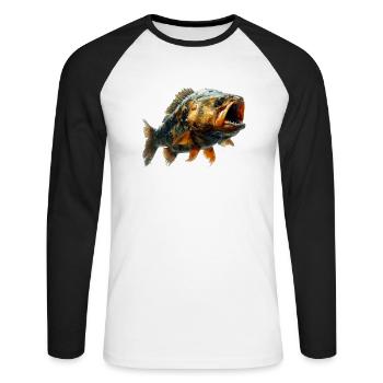 Piranha in photorealistic Style - Unisex Baseballshirt langarm - Weiß/Schwarz - Vorne - Nik (191cm)