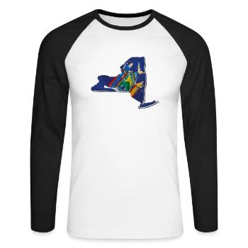 New York (USA) | echte Flagge | Flag Map - Unisex Baseballshirt langarm - Weiß/Schwarz - Vorne - Nik (191cm)